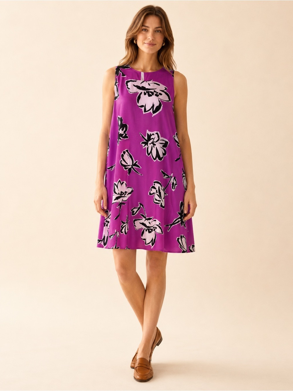 Lauren Ralph Lauren magenta floral sleeveless swing dress size 4